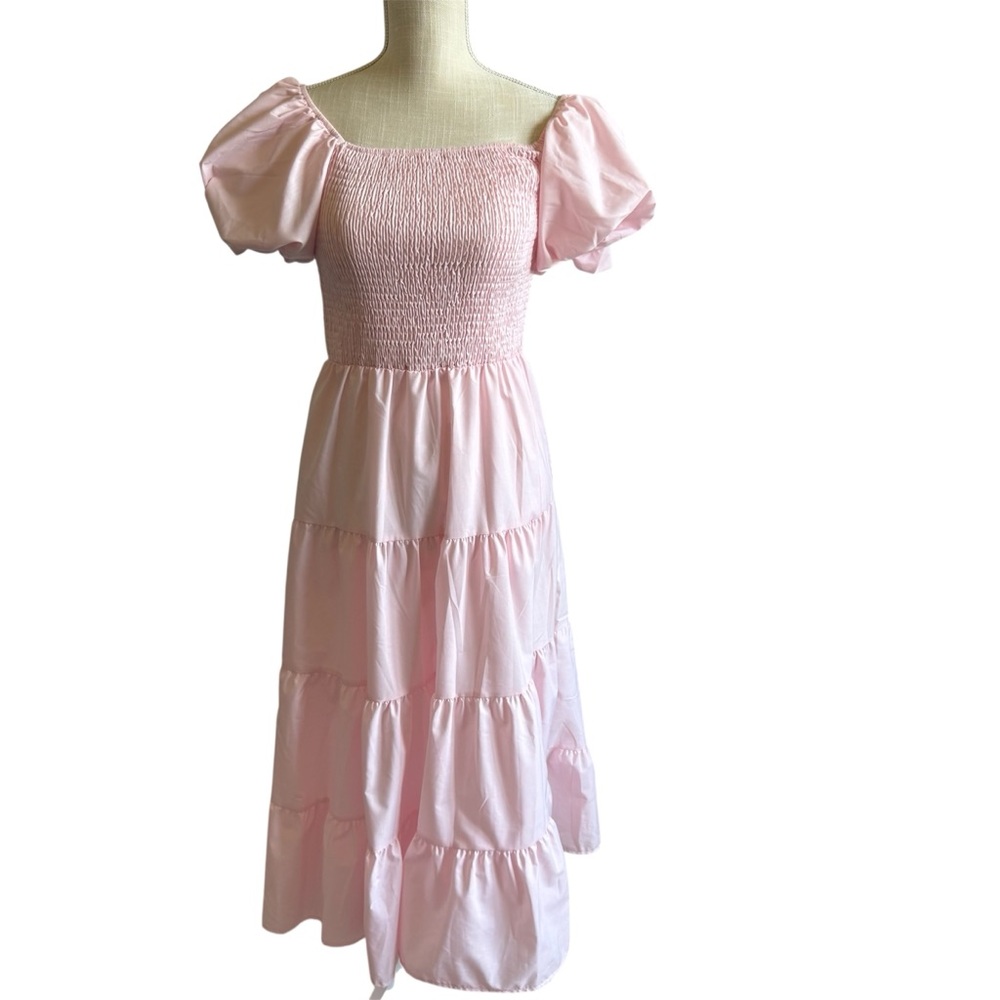 Pretty Garden Pink Puff Sleeve Smocked Dress Size Small
